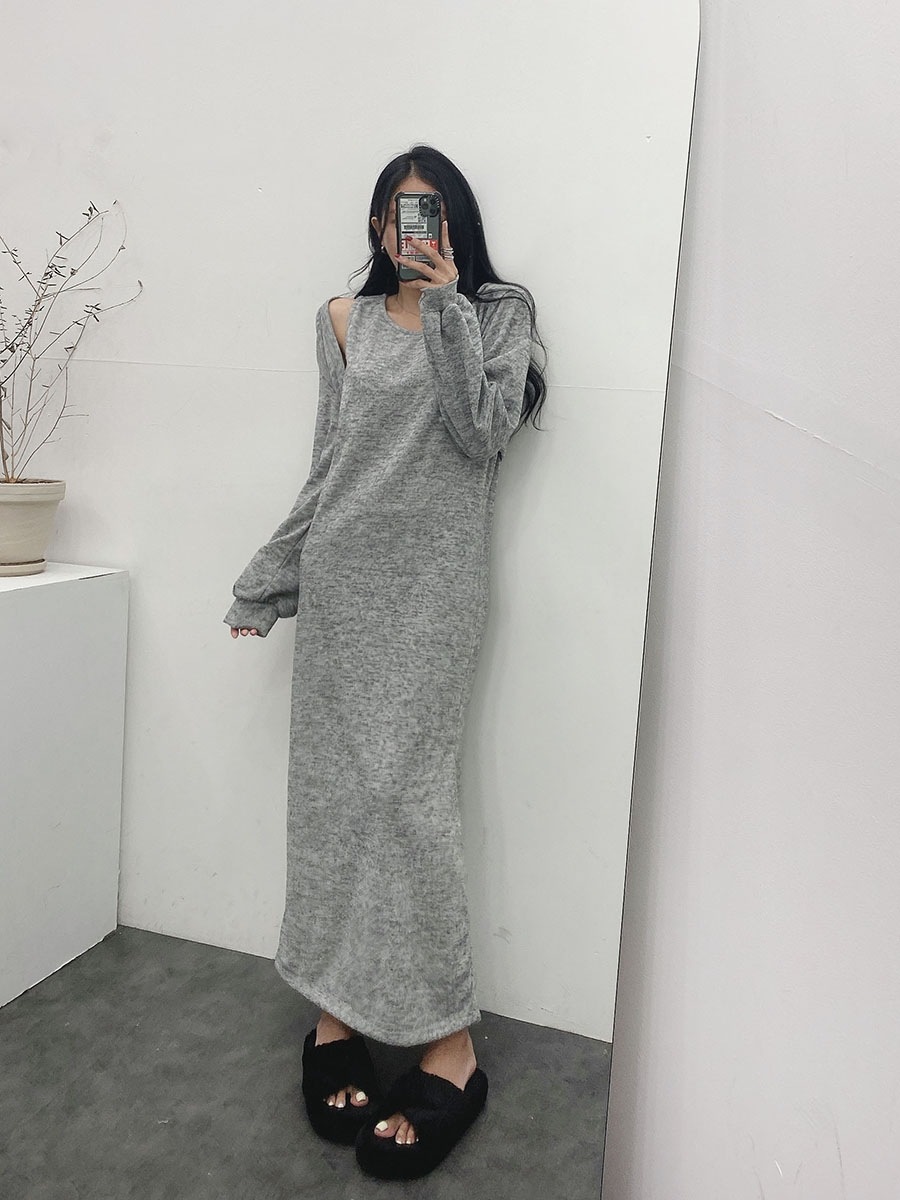 [ツーピースセット/クアンク] ボレロ パッド カーディガン ロング 袖なし ワンピース set