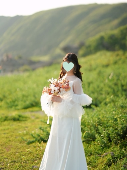 実例写真！2ways トップス+キャミソール 可愛い 前撮り ソフトチュール クレープ生地 ふわふわ 披露宴 前撮り