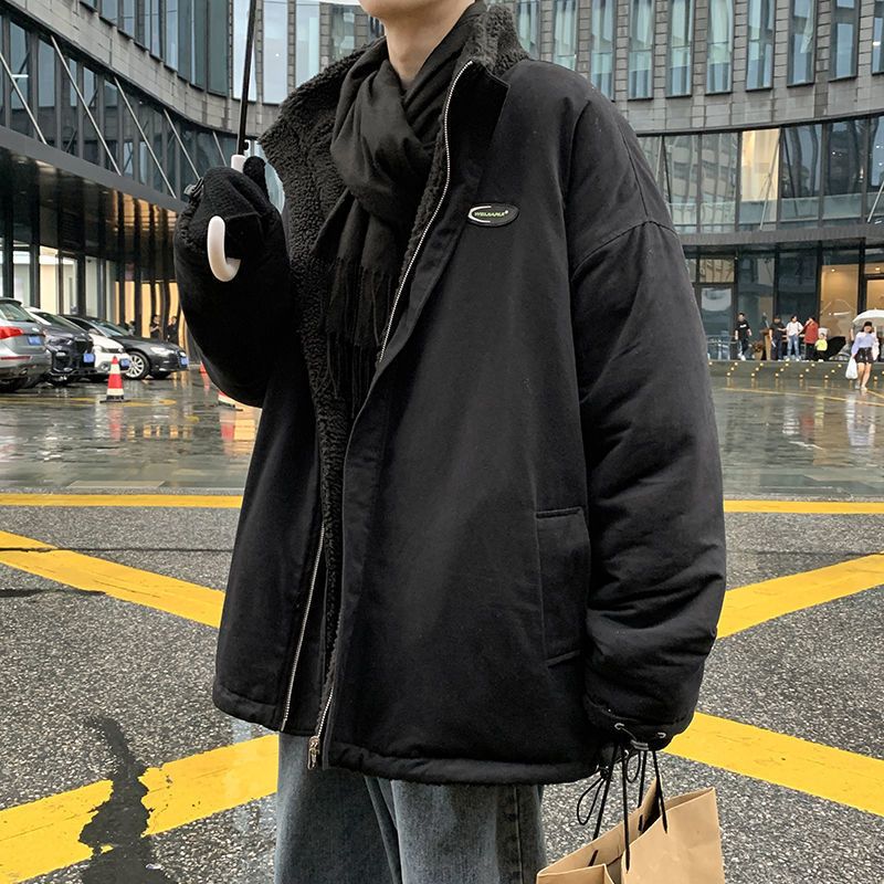 リバーシブル増厚ラムウールコートメンズコットンコートカップルルーズコットンコート