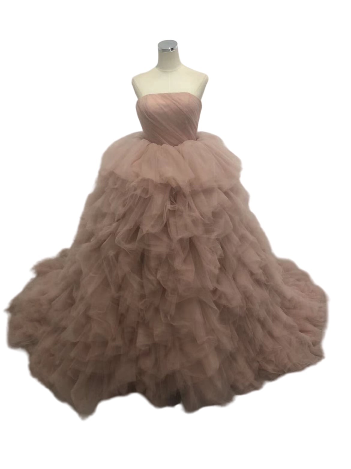 カラードレス ピンク ベアトップ 柔らかく重ねたチュールスカート ファスナー 披露宴