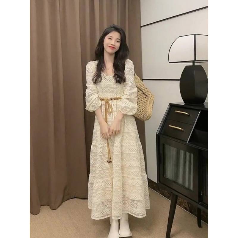 質感改良！秋冬 レディースもワンピース レトロ 西洋風 レースロングスカート 4,750円