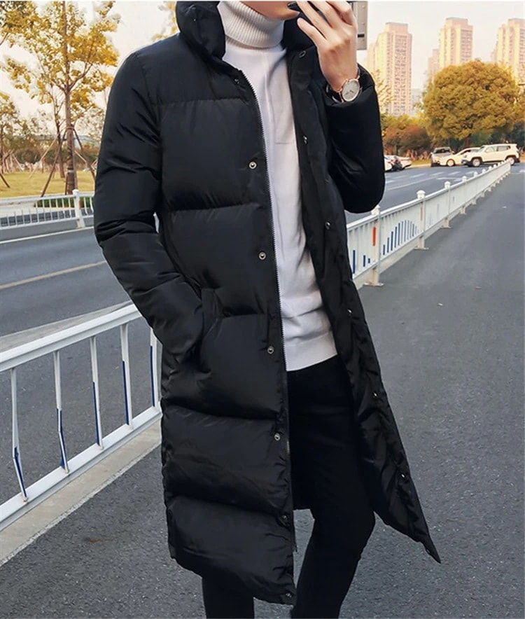 韓国スタイル ダウンコート中綿 用 防寒 厚手 メンズ 紳士用 ロング丈 上着 通勤 ダウンジャケット