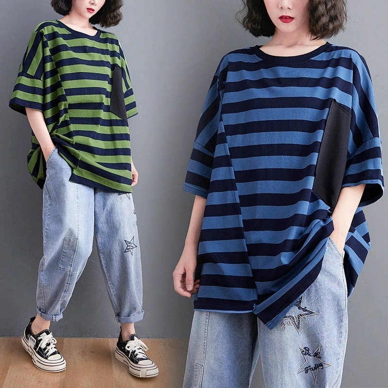 カジュアル大きいサイズ丸ネックtシャツ女性半袖ファットマミー不規則な上着着痩せ効果