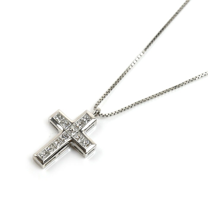 ゆきざき Pt900プラチナ Pt850プラチナ リッチクロス ネックレス W50217.2.2 ダイヤモンド0.50ct 4.3g -50cm フリーチェーン レディース 中古