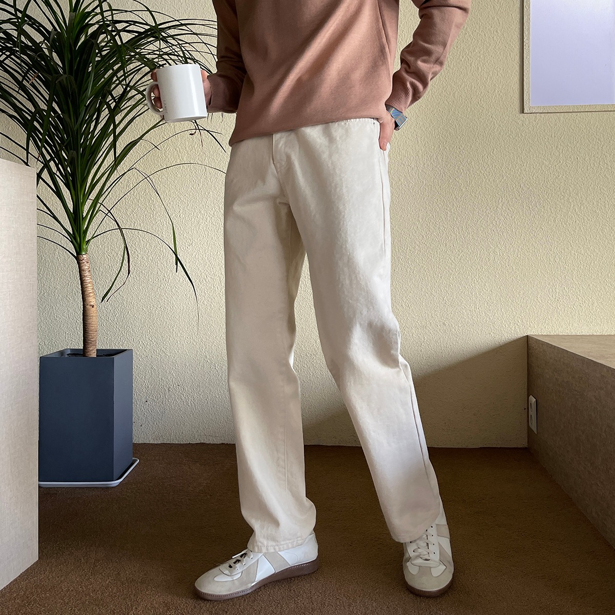 cream pants セミワイド バンディング ズボン メンズパンツ