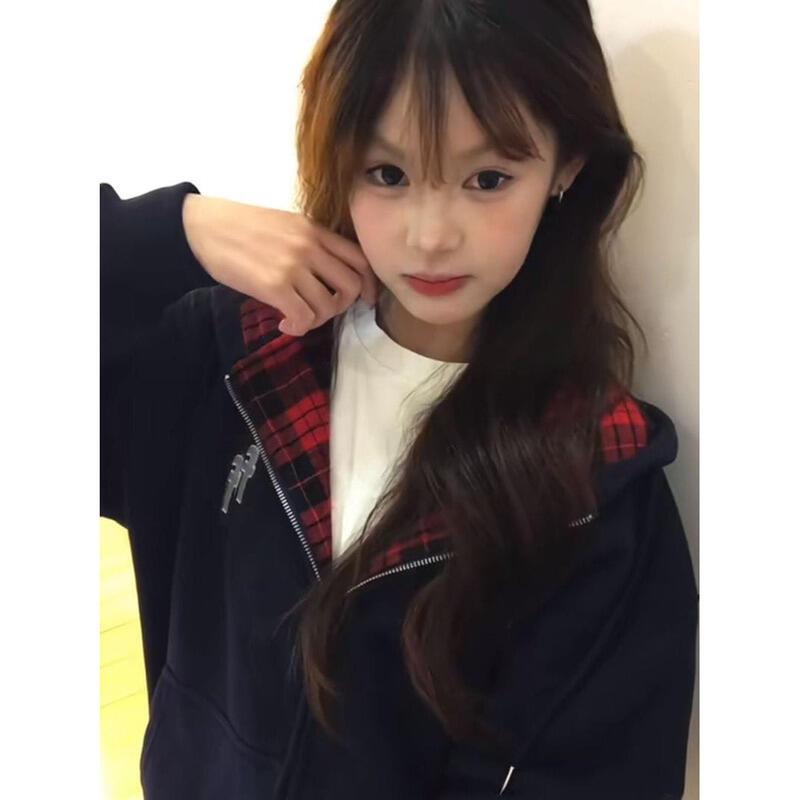 女性の韓国風フード付きカーディガン春と秋のゆったりとしたカジュアルジャケット
