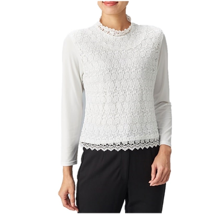 ハイネックプルオーバー フォーマルカットソー 豪華なケミカルレースを使ったブラウス オールシーズン 1809