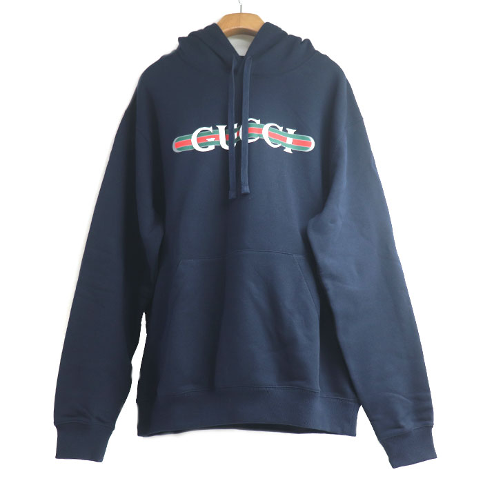 GUCCI グッチ コットンジャージー プリント フーデッド スウェットシャツ パーカー ネイビー 788771 XJG59 4735 M メンズ 中古 極美品