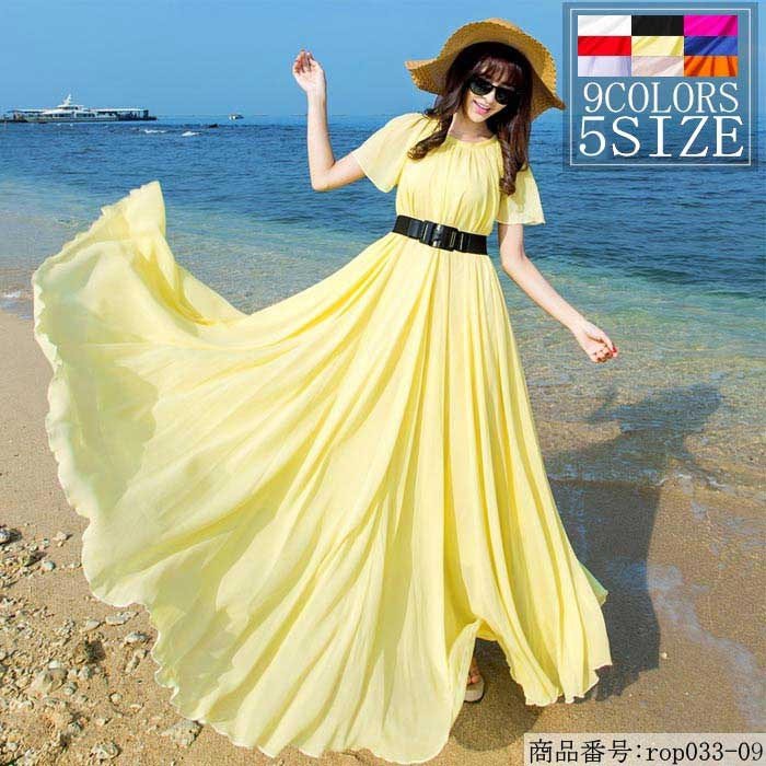 ワンピース リゾート 夏 ワンピ シフォンワンピ レディース ワンピ フリル フレアワンピ ビーチワンピース 海 ワンピ マキシ 無地 ワンピ ボヘミア