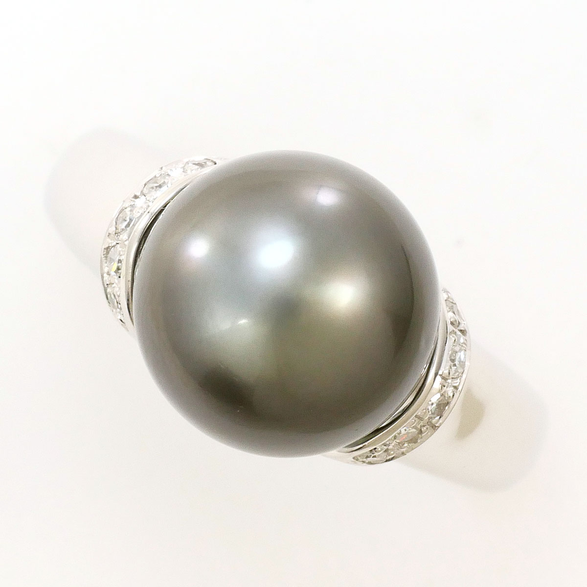 K14 14金 WG ホワイトゴールド リング・指輪 12号 パール（真珠） ダイヤモンド 0.07ct 総重量約5.2g 中古