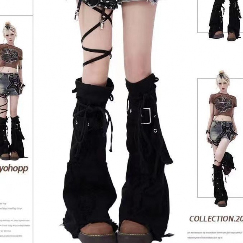 デニムレッグカバーブラックスリミングクロスドローストリングデザインブーツカバートランペットソックスカバートレンディ