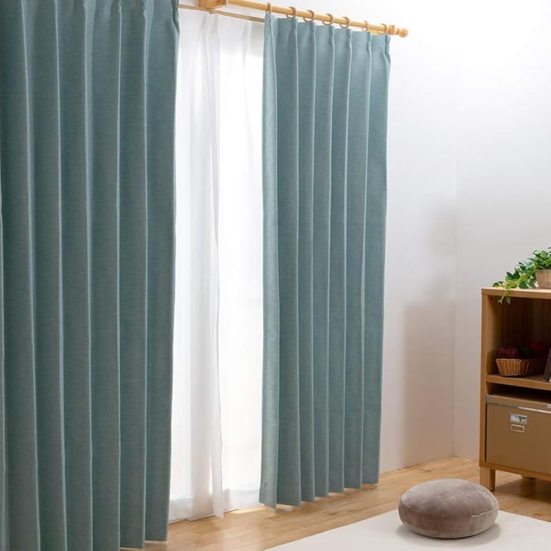 即納：アイリスプラザ 遮光 カーテン 遮光2級 4枚セット(レースカーテン付) UVカット 断熱 保温 北欧 24デザイン 形状記憶加工 洗える 洗濯機対応 幅100cm×丈185cm ブルー 5,802円