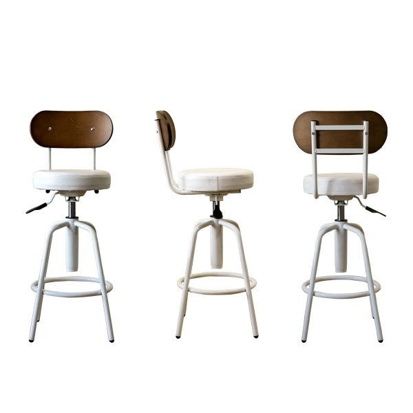 カウンターチェア 高さ昇降61.5-72cm PVCレザー座面 360度回転 足置き 背もたれ