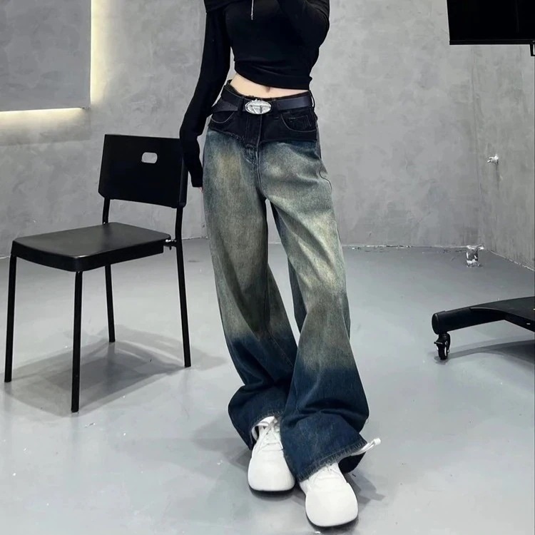 [急速出荷]ゆったり ファッションレトロハイウエスト 着痩せ ストレートジーンズ ワイドパンツ デニムパンツ 脚長効果！スキニーパンツ スラックスパンツ 春夏 美脚(最安値保証)