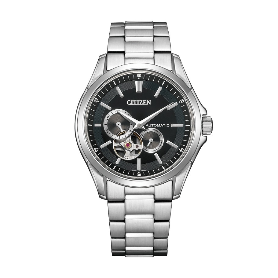 機械式 自動巻 手巻付 サファイアガラス オープンハート ブラック シルバー 日本製 メンズ NP1010-78E 腕時計