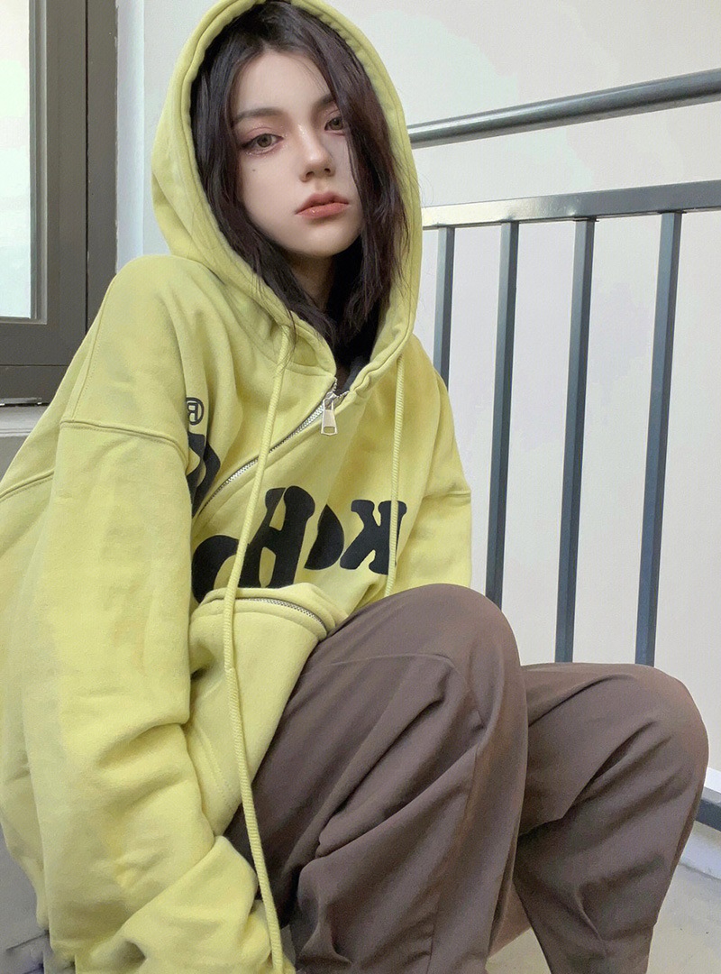 デザインSジップスウェットレディースルーズタイドニッチジャケット