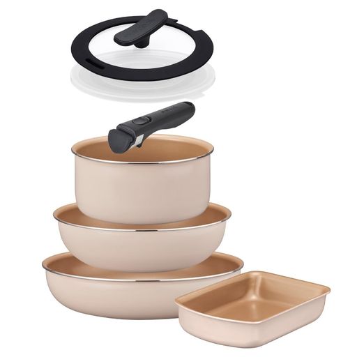 エバークック フライパンセット 7点(玉子焼き13×19cm フライパン26cm 深型フライパン24cm ポット18cm 専用ミニハンドル ポット用プラスチックふた シリコーンリングつき18cmふた)