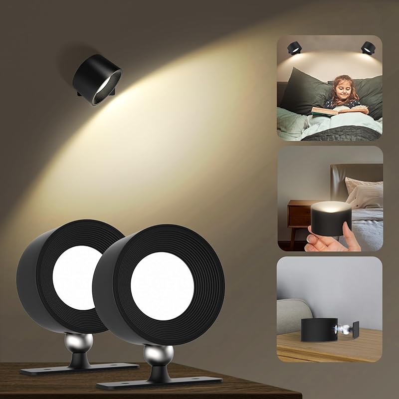 Tekstap ブラケットライト 2個3段階調光調色 LED ブラケットライト360照明角度 磁気ウォールライトType-C 充電式 目に優しい ベッドサイドランプ 読書灯タッチコントロール