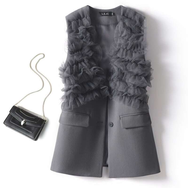 チュールフリルジレ チュールフリルベスト ロングジレ Vネック レイヤード ノースリーブ 羽織り 大人可愛い 30代 40代 ファッション お出かけ きれいめ 上品 オフィス 春 秋 CO5387 7,237円