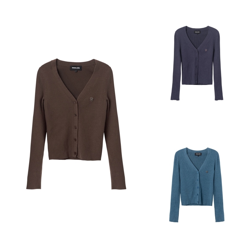 【WOOALONG】 V-NECK SLIM KNIT CARDIGAN : 3COLORS