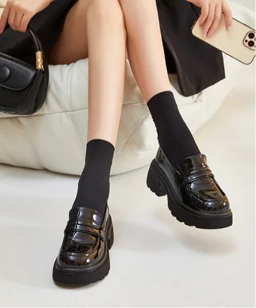 ローファー 「高品質牛革」厚底レザーローファー レディース