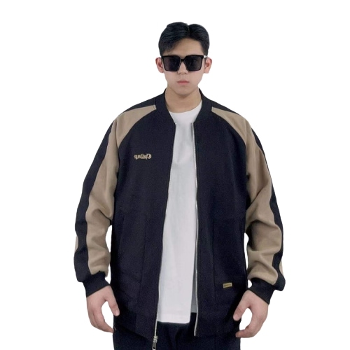 デブ兄春のパッチワークカラーデザインでやせ感と肥満感をプラスしたオーバーサイズジャケット野球服