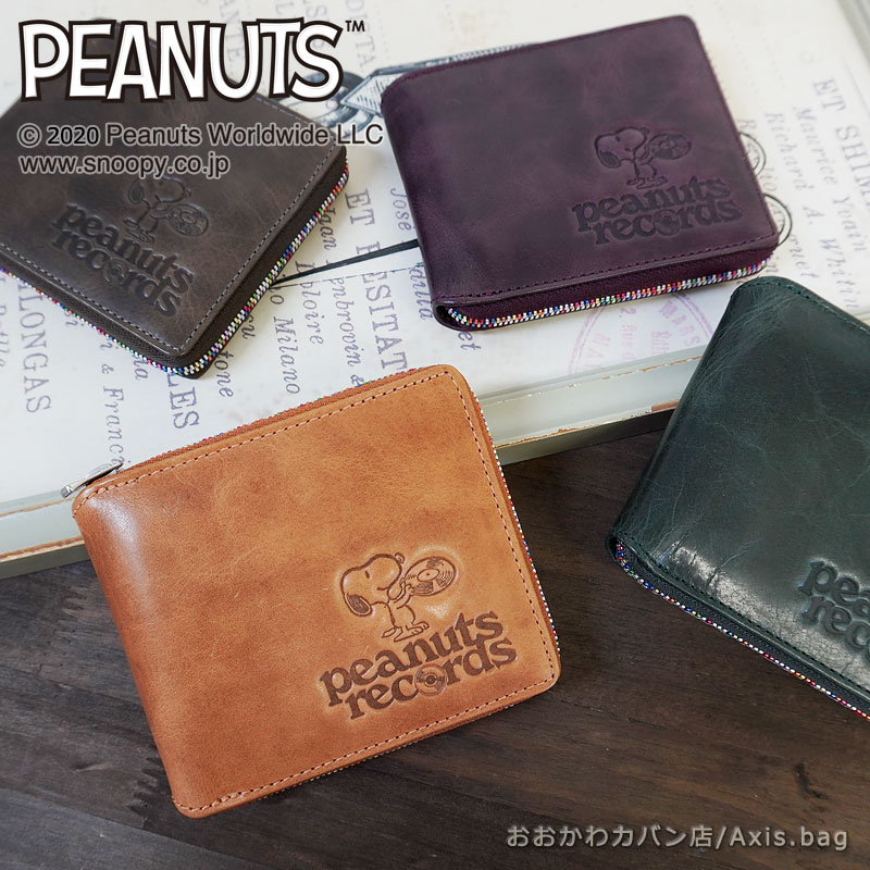 ピーナッツ PEANUTS スヌーピー SNOOPY ラウンドファスナー2つ折り財布 records 73380