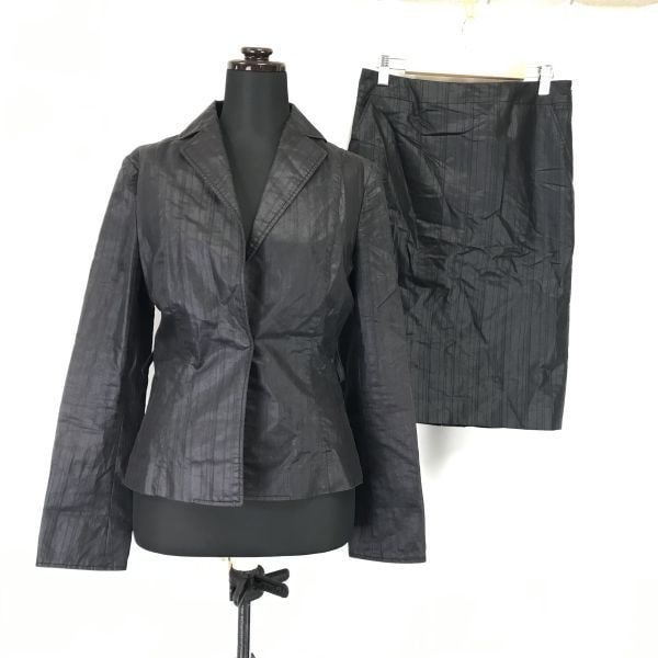 DES PRES/デプレ上下セットアップ/ジャケット＆膝丈スカート【size -S/1/黒/black】キュプラ裏地/スーツ/Jacket/Set upBH258