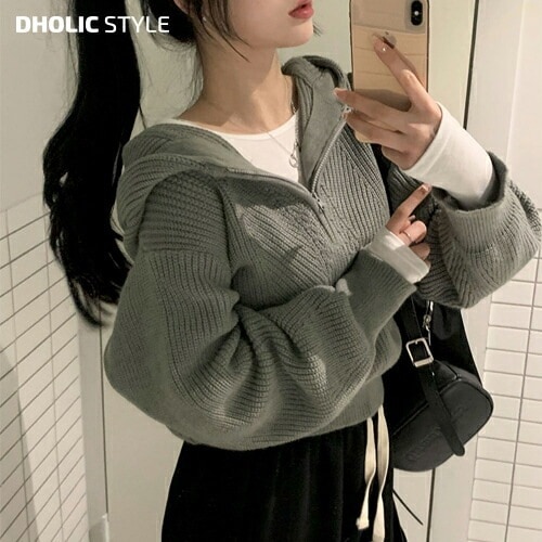 [メガ割りSALE]ハーフジップフードクロップドニット・p631138 6,768円