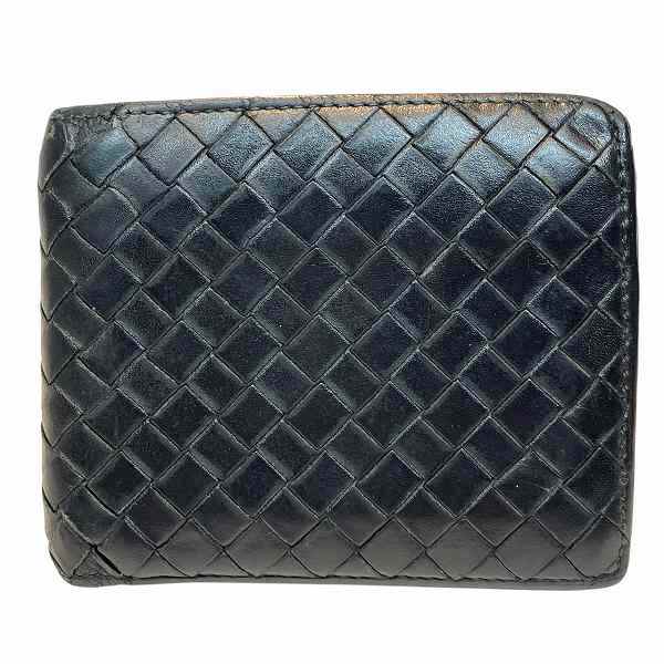 ボッテガ・ヴェネタ イントレチャート ブラック レザー 2つ折り財布 メンズ 【中古】