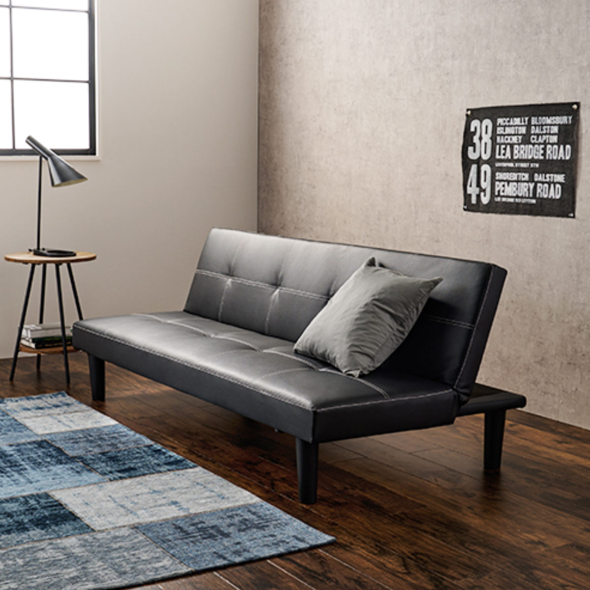 ソファーベッド 幅178cm 3人掛け レザー調 ソファ ベッド フロアソファ ローソファ リクライニング 完成品 2way スタイリッシュ ヴィンテージ調 座面高32cm 開梱設置