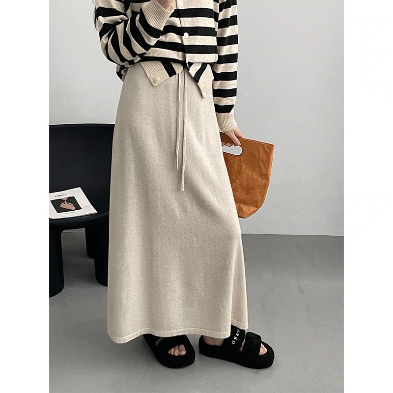 桃川ペーパーマンスカート無地ニットスカート レディース万能巾着ラインスカート ロングスカート 15 7,934円