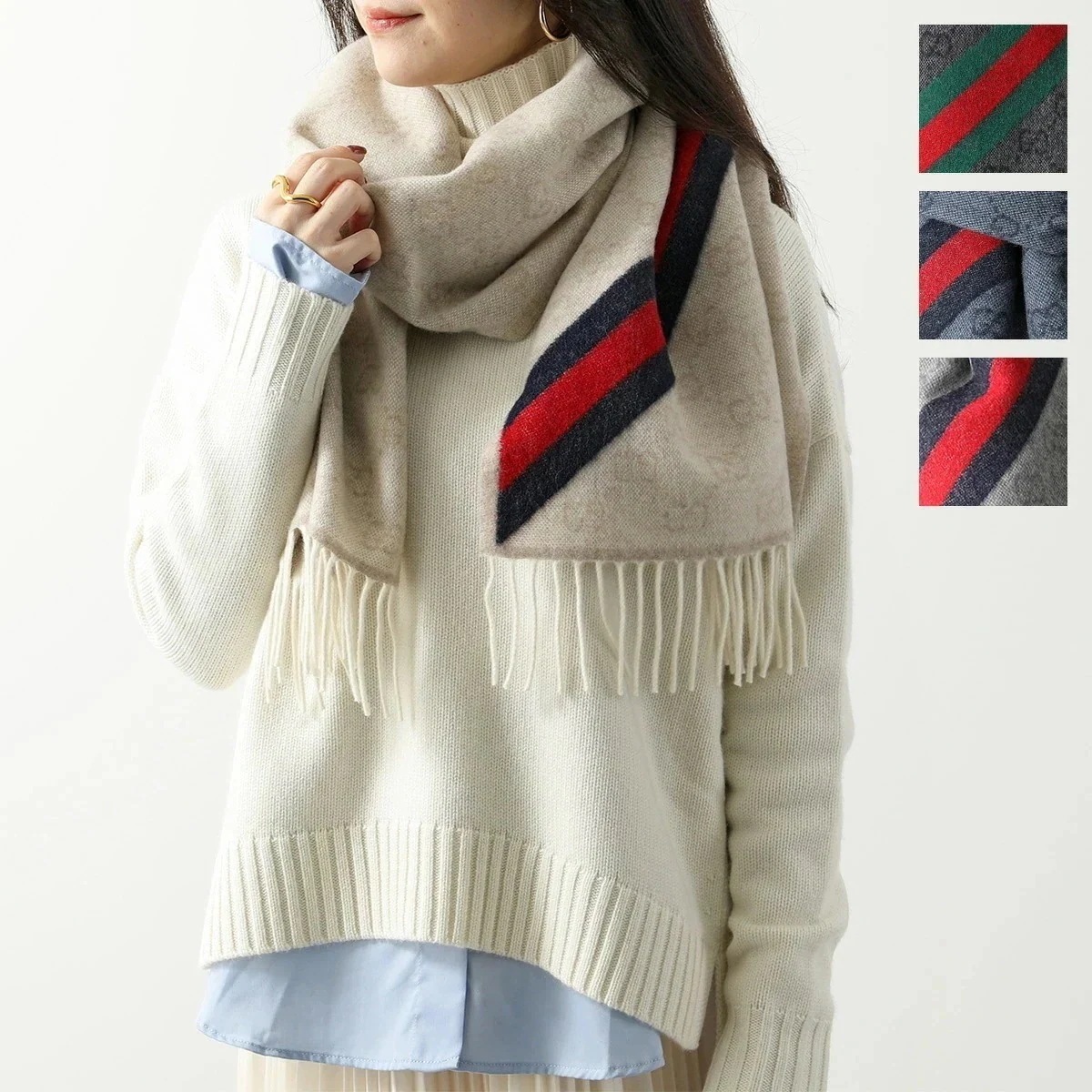 GUCCI グッチ マフラー 570603 3G200 3GB18 レディース GGロゴ フリンジ ウール アルパカ カラー5色