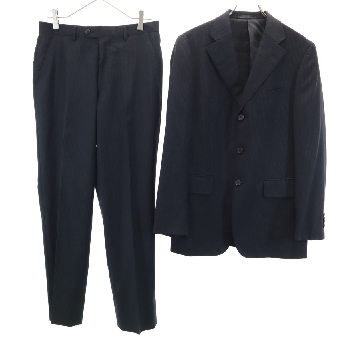 Paul Smith LONDON ポールスミスロンドン 日本製 ストライプ柄 スーツ 上下セットアップ L ブラック メンズ 古着