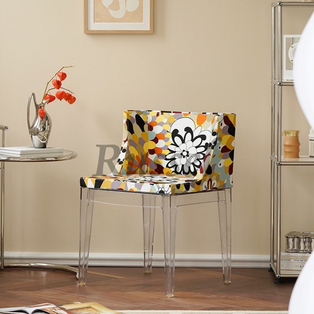 クリア 透明 チェア イス 椅子 花柄 フラワー 北欧 韓国 クリエイティブ リビング ダイニング カラフル ふんわり 高反発スポンジ