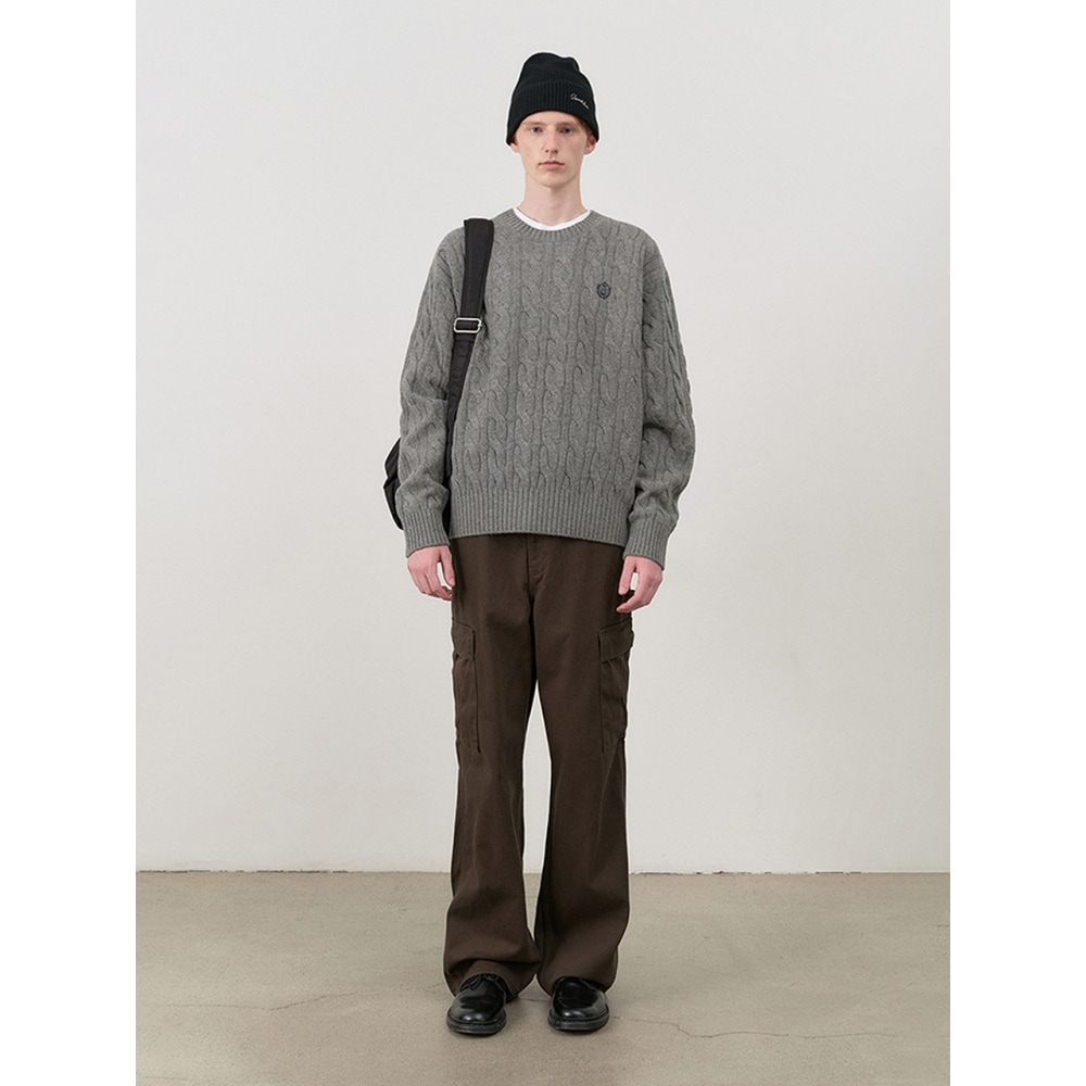 Dunst 男性用ユニセックスケーブルクルーネックセーターメランジグレー M UDSW4C105G2