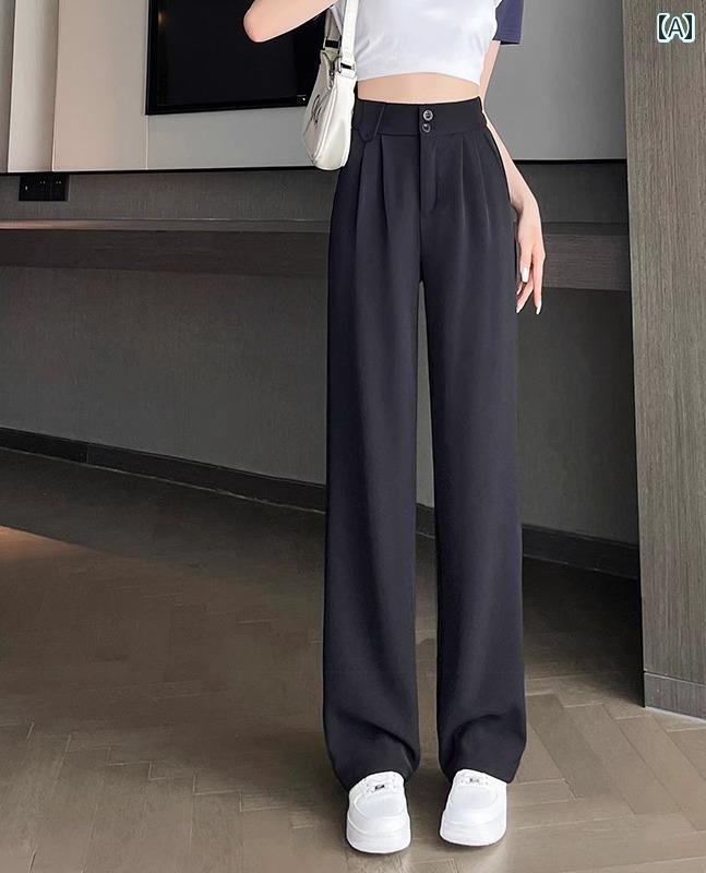 スラックス レディース 夏 薄手 ロングパンツ ストレート 後ろゴム ポケット ハイウエスト 体型カバー 接触ひんやり 涼しい 快適 通気 カジュアル シンプル 黒 アプリコット 緑 大きめサイズ