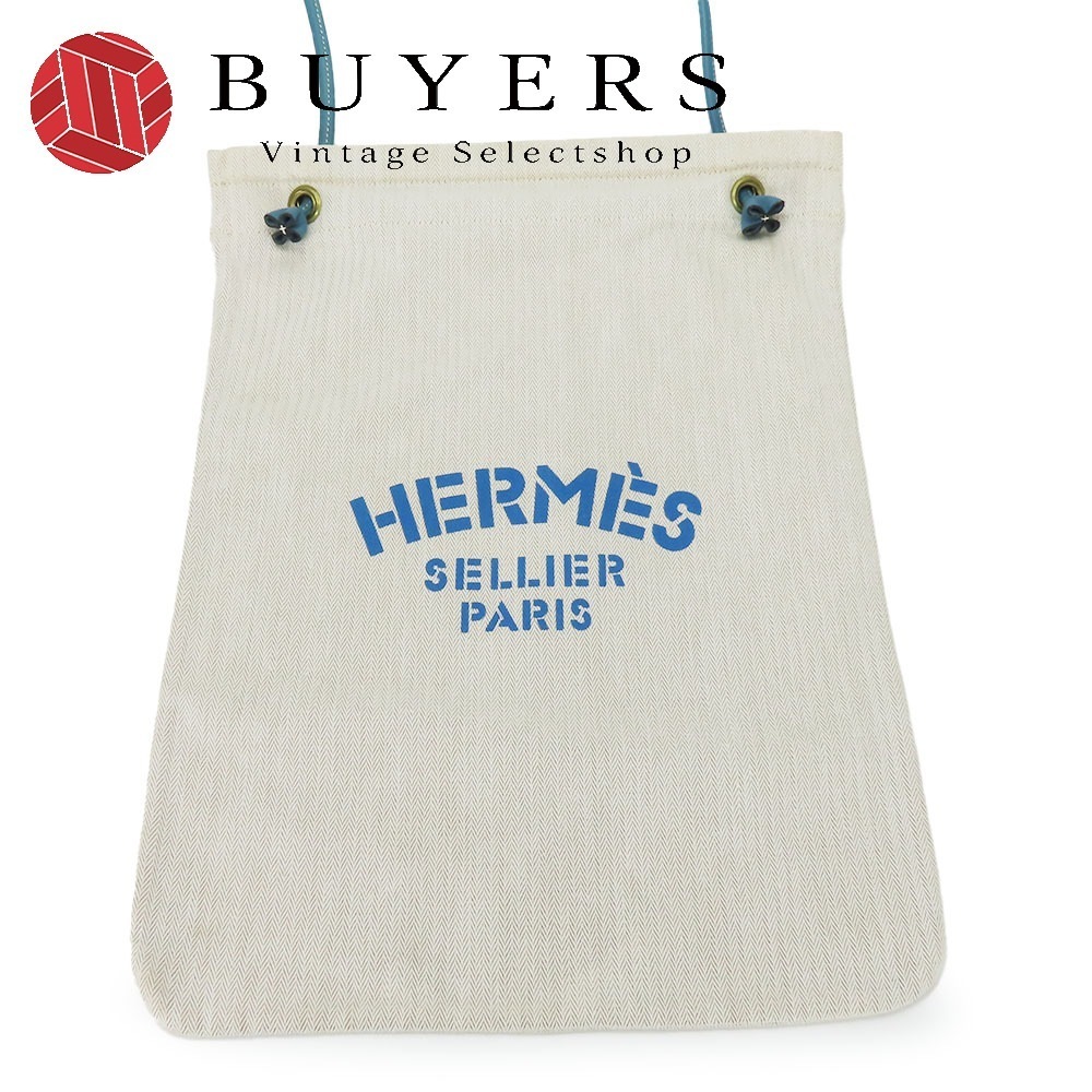 中古 ショルダーバッグ アリーヌGM コットン レザー ベージュ ブルー 肩掛け カジュアル レディース メンズ