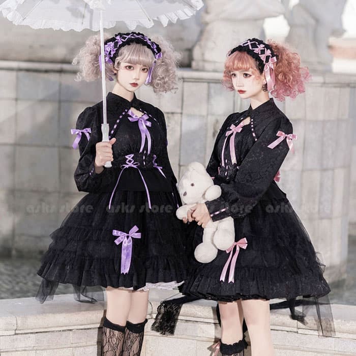 ロリータ ワンピース メイド服 長袖 蝶結び ハロウイン コスプレ衣装 コスチューム 膝丈ワンピース ゴスロリ ゴシック チュールスカート 文化祭 学園祭 衣装 仮装 可愛い メイド アニメ コスプレ