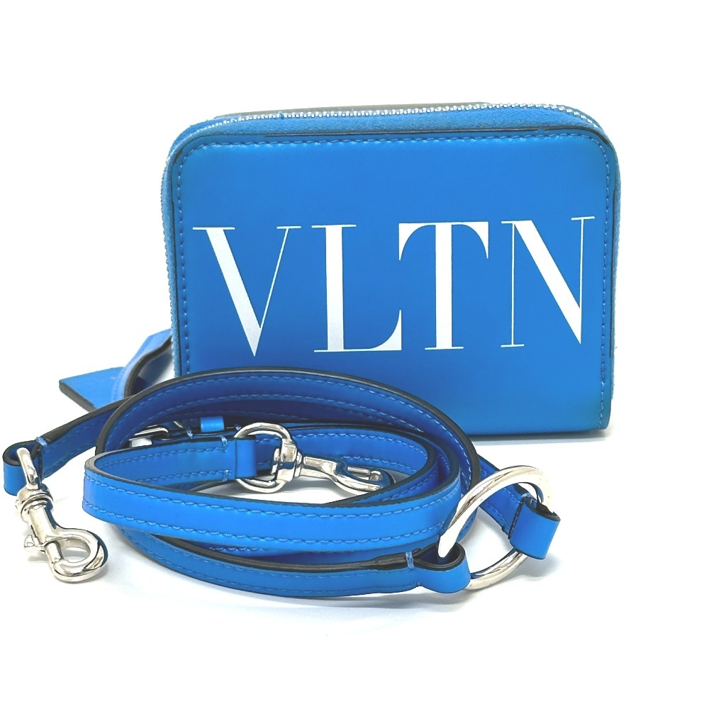 VALENTINO ヴァレンティノ 2つ折り財布 TY0P0R48CFW フルオ ストラップ ラウンドファスナー コンパクトウォレット レザー ブルー