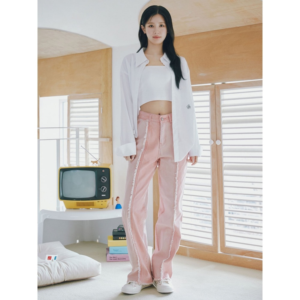 CITYBREEZEカット配色ワイドデニムパンツPINK