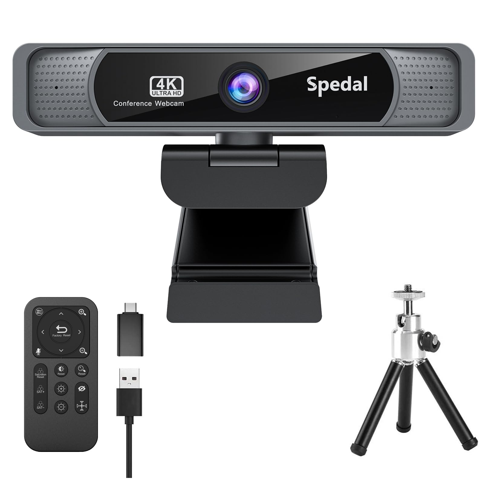 Spedal 931 Webカメラ 4K UHD 800万画素 広角 会議カメラ 4倍ズーム リモコン&三脚付き マイク内蔵 USB プラグ&プレイ 4Kウェブカメラ PCカメラ オンライン授業/ウェ