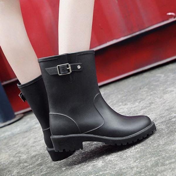 女子 カジュアル レインブーツ ブラックカラー アンクルブーツ 長靴