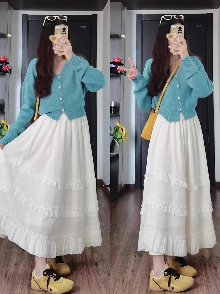 2024秋冬新作韓国風小さな初恋甘いドレスレディース春秋優しい風ロングスカートスーツ