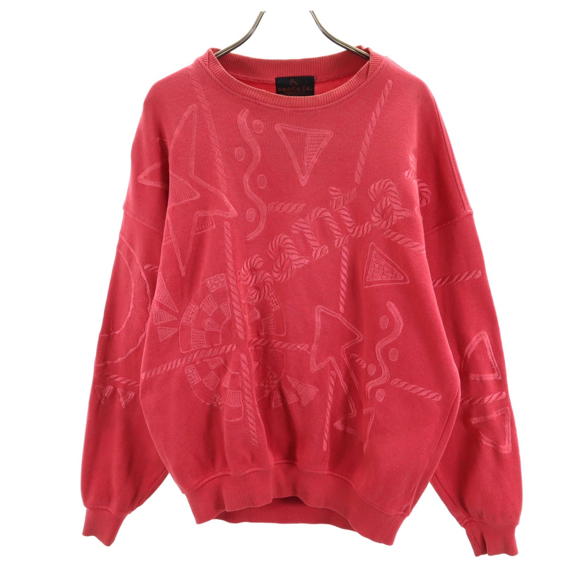 santa fe サンタフェ 90s 日本製 オールド 長袖 デザイン刺繍 スウェット 3 ピンク メンズ 古着