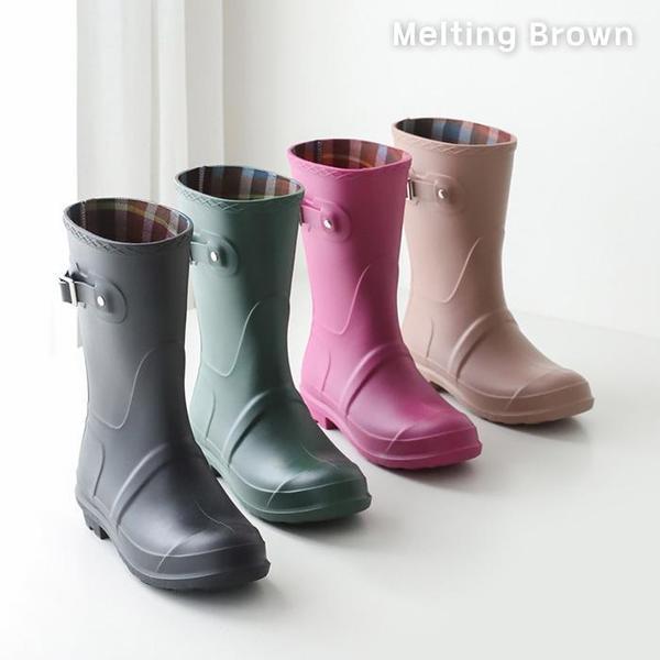 夏のシンプルミドルレインブーツ長靴4色
