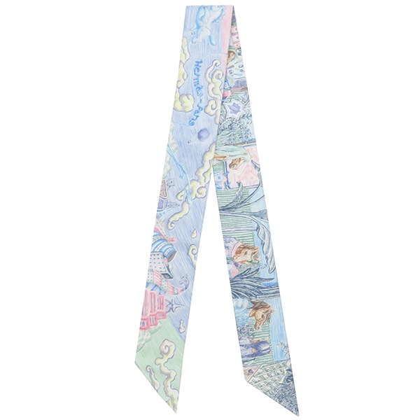 エルメス スカーフ ツイリー シルク ブルージーン×ローズ×ヴェールヴェロネーズ 新品 未使用 【City of Light/シティー オブ ライト】 【箱】【中古】