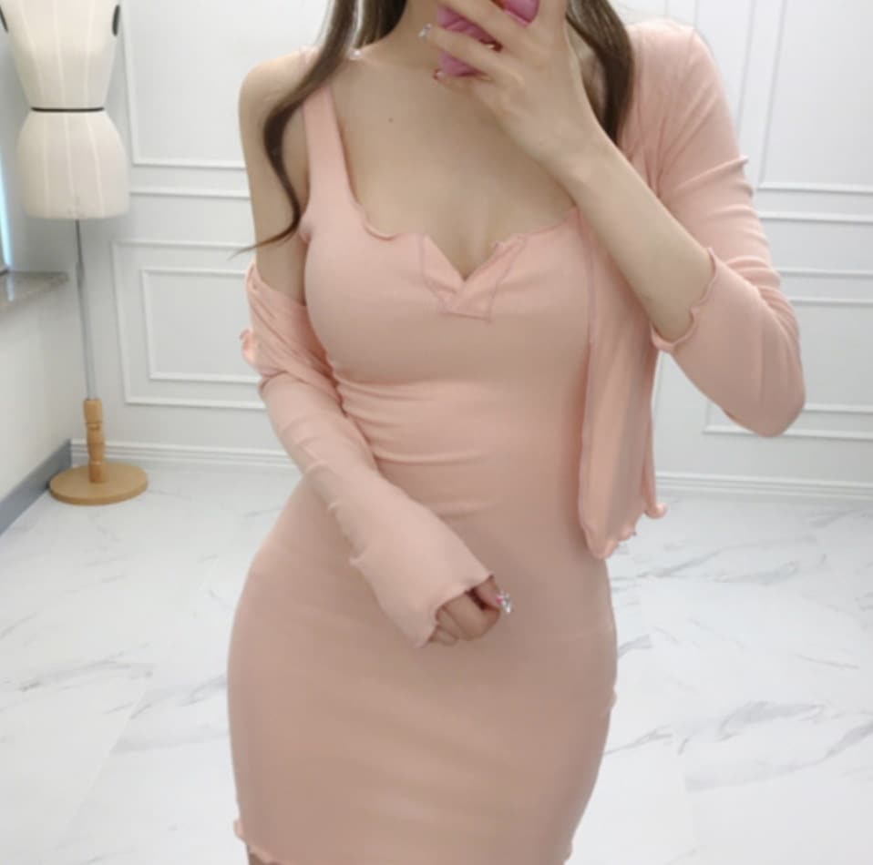 ワンピース デート かわいい 大人可愛い きれいめ シンプル カジュアル 大人 上品 おしゃれ カーデガン セット ミニ丈 フリル 長袖 無地 タイト オルチャン ピンク グレー ブラック 夏 春