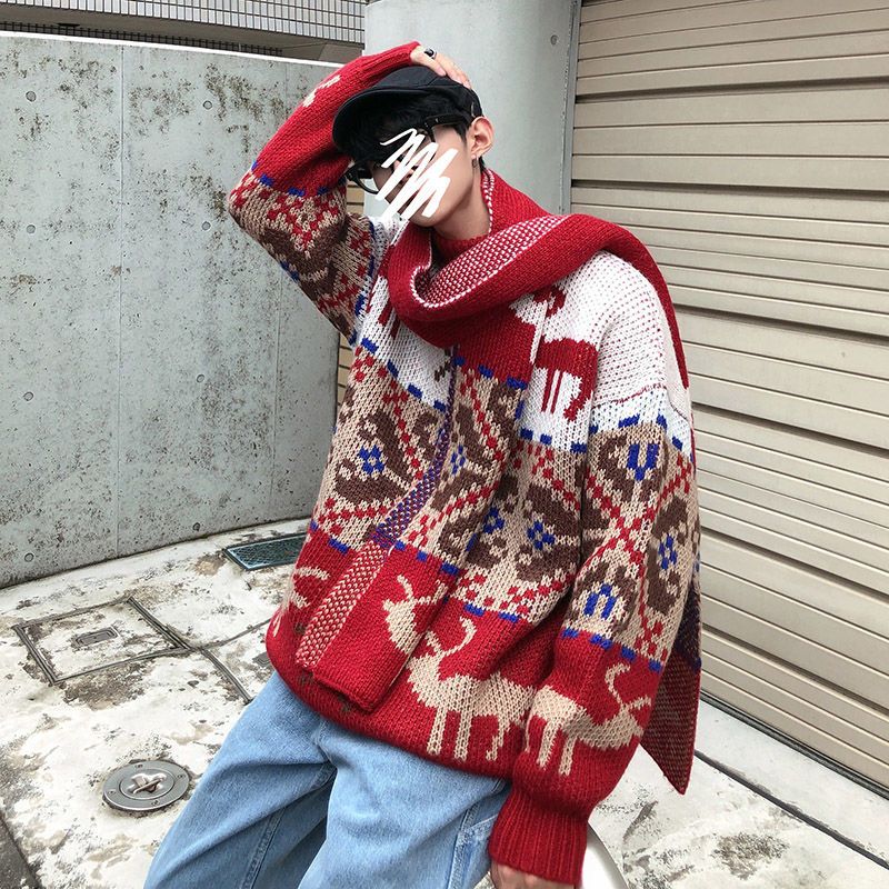 長袖 ニット セーター プルオーバー トップス メンズ 春 秋 冬 元旦クリスマストップスニットカーディガン韓国ファッションクリスマスセーターニットセーターカップルベーシックニットカップルセー