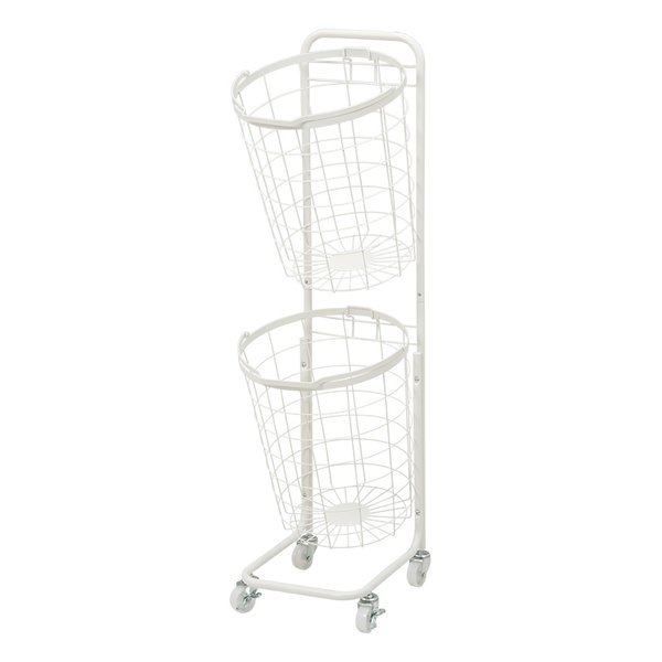 ランドリーラック ホワイト・幅34.5×奥行39×高さ108cm 丸型2段タイプ KR-3972WH